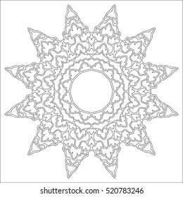 Black and white hexagonal ethnic pattern. Tribal zen tangle. Adult coloring book. Mandala ornament