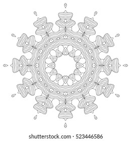 Black and white hexagonal ethnic pattern. Tribal zen tangle. Adult coloring book. Mandala ornament