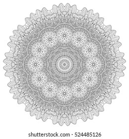 Black and white hexagonal ethnic pattern. Tribal zen tangle. Adult coloring book. Mandala ornament