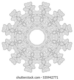 Black and white hexagonal ethnic pattern. Tribal zen tangle. Adult coloring book. Mandala ornament