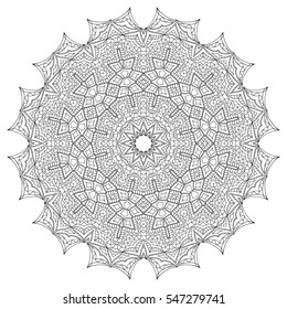 Black and white hexagonal ethnic pattern. Tribal zen tangle. Adult coloring book. Mandala ornament