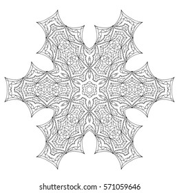 Black and white hexagonal ethnic pattern. Tribal zen tangle. Adult coloring book. Mandala ornament