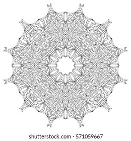 Black and white hexagonal ethnic pattern. Tribal zen tangle. Adult coloring book. Mandala ornament