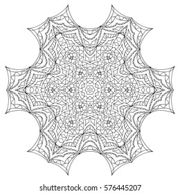 Black and white hexagonal ethnic pattern. Tribal zen tangle. Adult coloring book. Mandala ornament