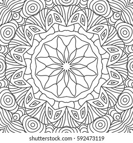 Black and white hexagonal ethnic pattern. Tribal zen tangle. Adult coloring book. Mandala ornament