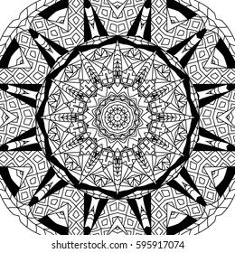 Black and White Hexagonal Geometric Pattern. Seamless Monochrome Texture. Adult Coloring Book. Mandala ornament