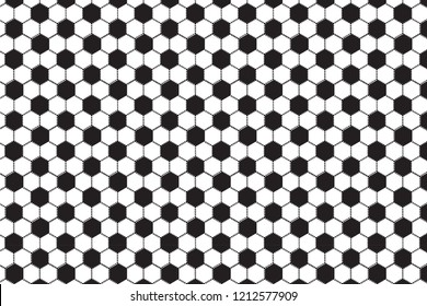 Black and white hexagonal pattern. Black and dotted hexagons texture. Soccer ball ornament. Original honeycomb texture. Vector Illustration. Monochrome geometric background