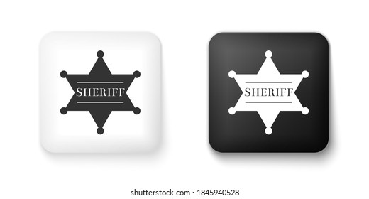 Black and white Hexagonal sheriff star icon isolated on white background. Sheriff badge symbol. Square button. Vector.