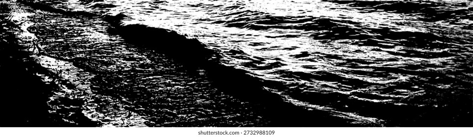 Preto e Branco Alto Contraste Ondas Oceânicas Superfície Textura de Água Fundo Abstrato Grunge Movimento Dinâmico Natureza Mar Ondulação Detalhada Design Gráfico Backdrop Overlay