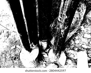 Black and white high contrast stencil of iron utility poles. Silhouette row of industrial metal electricity pillars graphic illustration.