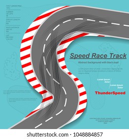 Black and white high speed road on blue background with sample text