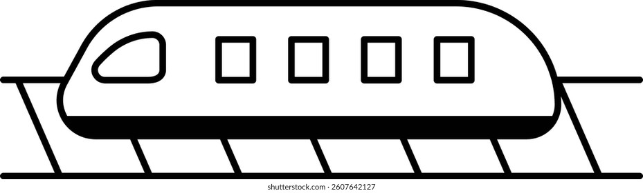 Black and white high-speed train line icon for transport and travel theme