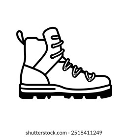 Black and White Hiking Boot Icon Representing Adventure Gear, Outdoor Exploration, and Trekking