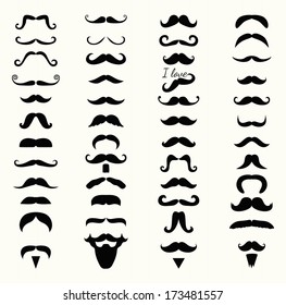 Black and White Hipster Mustache Icon Set. Vector Illustration