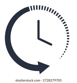 Icono de reloj de historia en blanco y negro, etiqueta engomada. Ilustración vectorial de gestión del tiempo.
