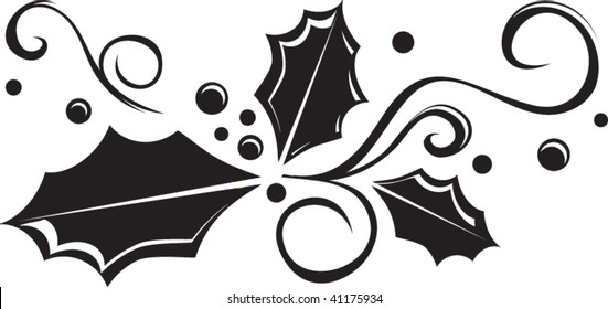 black and white holly vector