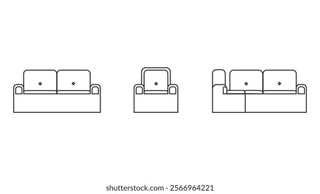 Black and white home sofa icon vector design. Variety types of sofa in icon set. Great asset for design materials.