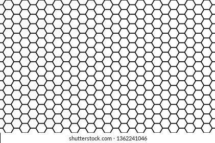 Black and white honey hexagonal cells seamless texture. Mosaic or speaker fabric shape pattern. Honeyed comb grid texture and geometric hive hexagonal honeycombs. Vector illustration