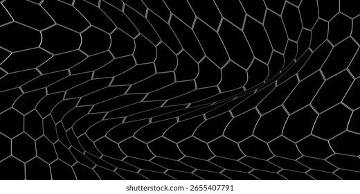 Fondo de células hexagonales de miel en blanco y negro. panales hexagonales de colmena geométrica. Arte dinámico de red de Vector