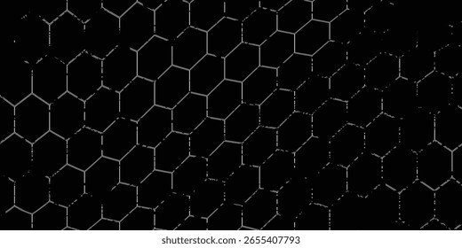 Fondo de células hexagonales de miel en blanco y negro. panales hexagonales de colmena geométrica. Arte dinámico de red de Vector