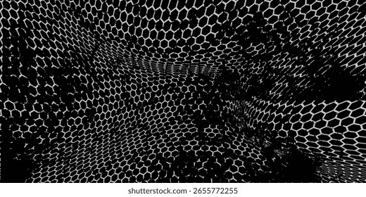 Black and white honey hexagonal cells background. geometric hive hexagonal honeycombs. Vector net dynamic modern art