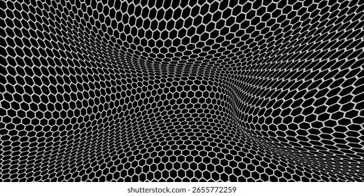 Fondo de células hexagonales de miel en blanco y negro. panales hexagonales de colmena geométrica. Vector neto arte moderno dinámico