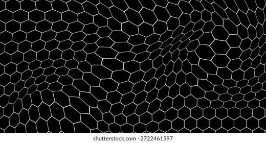 Fondo de células hexagonales de miel en blanco y negro. panales hexagonales de colmena geométrica. Vector neto dinámico EPS 10