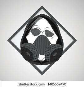 Black white hoodie masked man vector logo