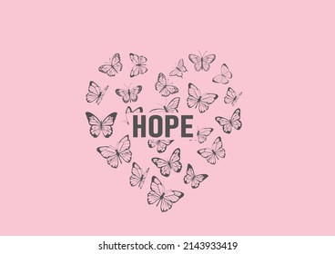 black white hope pink heart design hand drawn