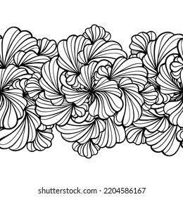 Schwarz-Weiß horizontale, florale nahtlose Grenze. Vektor endlose Streifen Doodle.
