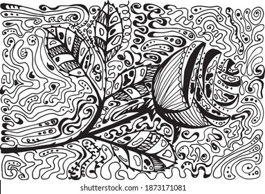 Black and white horizontal hand-drawing vector tattoo style close up rose