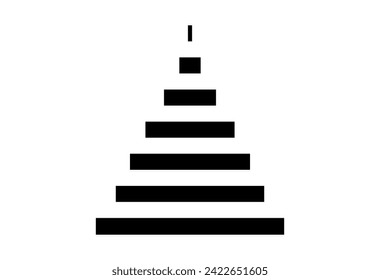 Black and white horizontal lines forming a pyramid. Monochrome stripes forming a triangle. Simple geometric design. Minimalist graphic. Logo, icon, pictogram. Vector on white backdrop