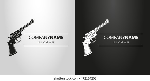 Black And White Horizontal Simple Flat  Logo With A Revolver