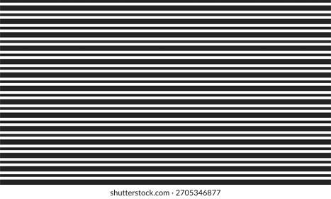Black and white horizontal stripe pattern with thick and thin lines. Clean, bold, minimalist background for fabric, wallpaper, packaging, and modern graphic design.