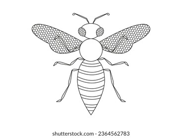 Black and white Hornet Vector Clipart. Coloring Page of a Hornet