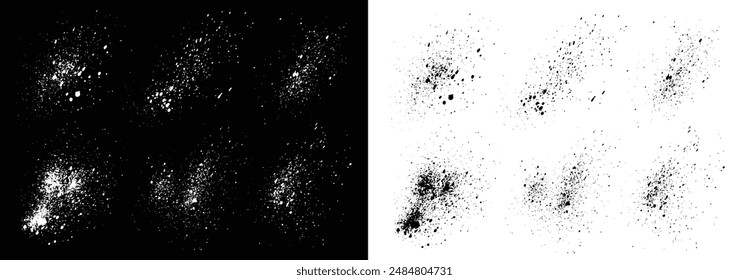 Juego de horror blanco y negro de pincel de tinta pincel trazo de tinta de sangre salpicadura de fondo conjunto