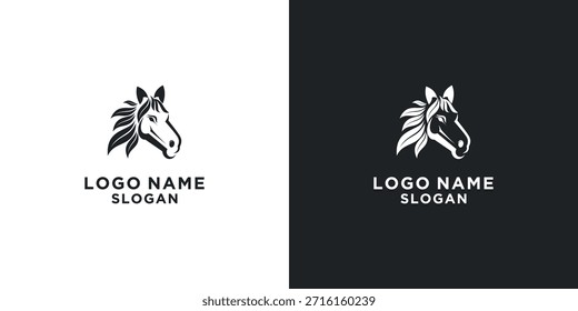 black and white horse head vector logo leaf concept