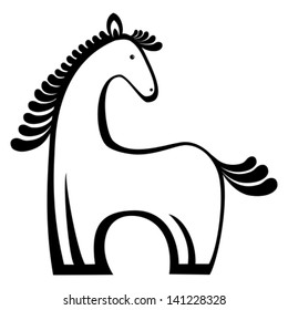 Black and white horse isolated on White background. Vector illustration