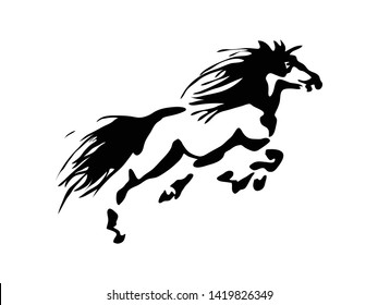 Black and white horse jumping vector design logo tattoo illustration