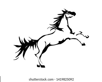 Black and white horse rearing up vector design logo tattoo illustration