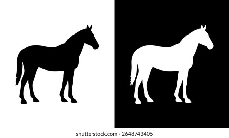 Black and White Horse Silhouette Icons. Vector Equine Profile.