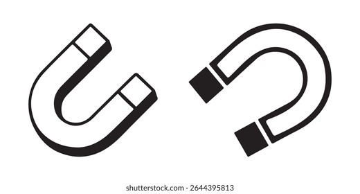 Black and White Horseshoe Magnet Icons. U Shape Magnetic Pole Symbol Illustration
