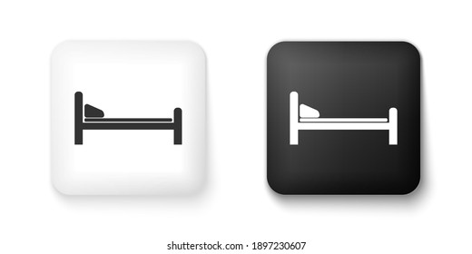 Black and white Hospital Bed icon isolated on white background. Square button. Vector.