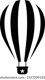 Black and White Hot Air Balloon. Vector Silhouette	