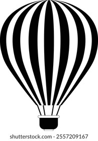 Black and White Hot Air Balloon. Vector Silhouette	