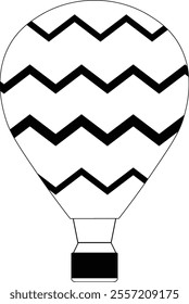 Black and White Hot Air Balloon. Vector Silhouette	