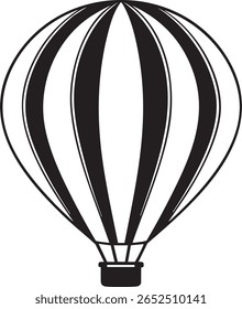 Black and white hot air balloon illustration isolated on transparent background	