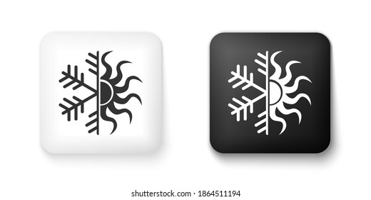 Black and white Hot and cold symbol. Sun and snowflake icon isolated on white background. Winter and summer symbol. Square button. Vector.
