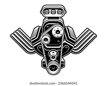 Black and white hot rod engine vector illustration