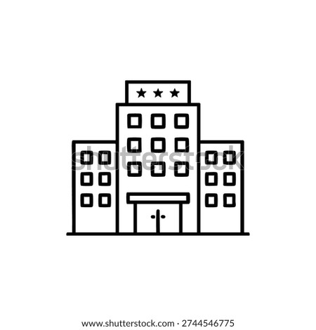 Black and white hotel building icon three star hotel line art vector illustration for travel and accommodation